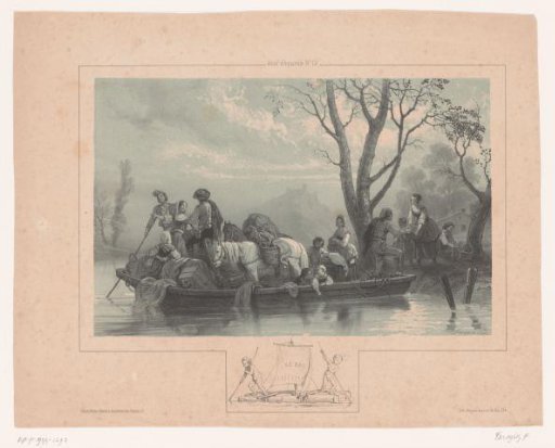 Ferry with horses and passengers