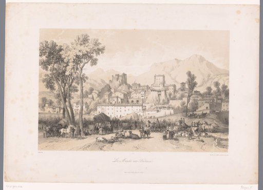 View of a village with a livestock market in a valley