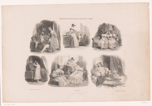 Six scenes of young women in an interior