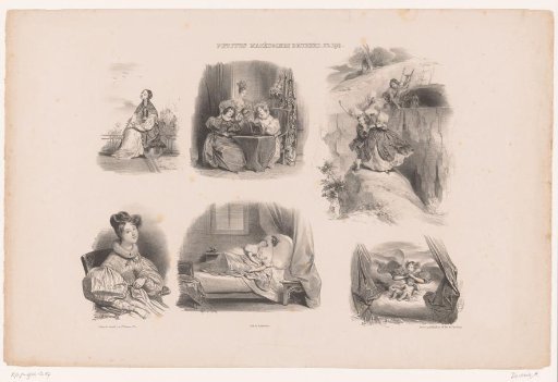 Six images of young women in different situations and costumes