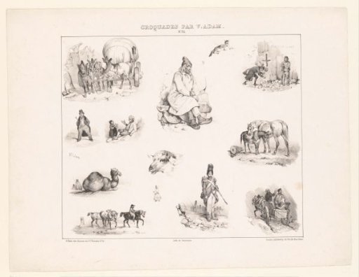 Thirteen views from daily life with various human figures and animals