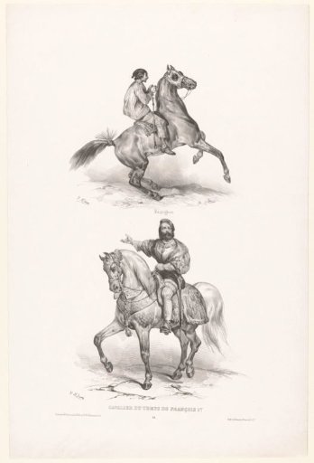 Two views with a horse dealer and a nobleman from the time of Francis I of France