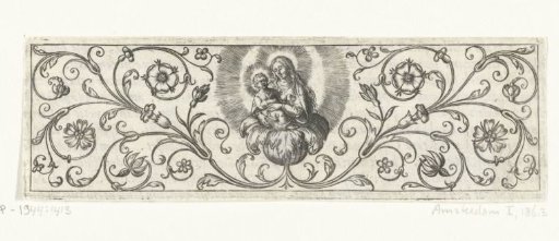Frieze with arabesques around Mary with the Child