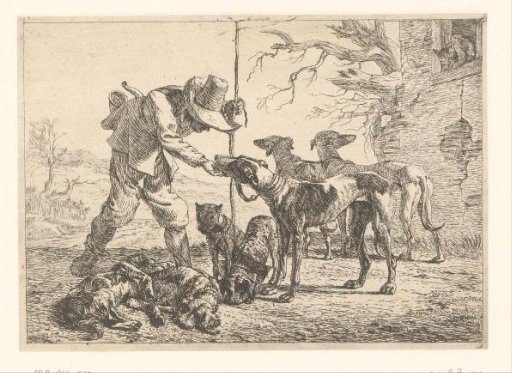 Hunter with seven dogs