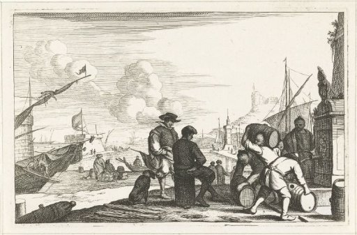 Harbor with merchants with cargo