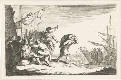 Harbor with conversing merchants