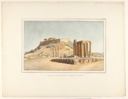 View of the Temple of Olympian Zeus and the Acropolis with a group of seated figures