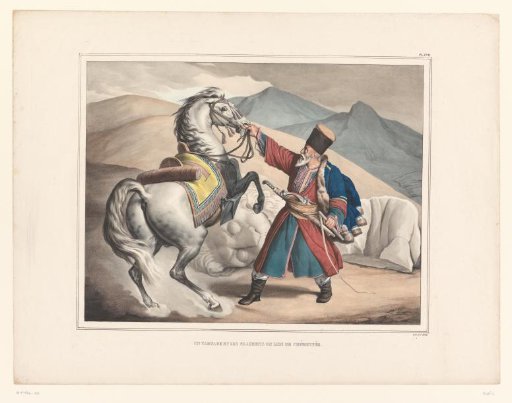 Tartar beside his horse before fragments of the Lion of Chaeronea