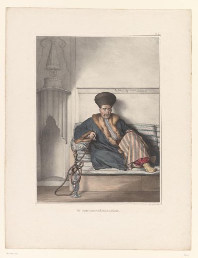 Greek logothete from Livadi sitting on a bench