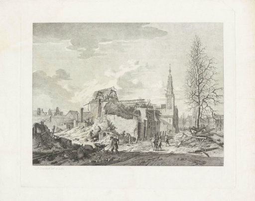 Ruins on the Steenschuur (north side) after the Leiden gunpowder explosion, 1807