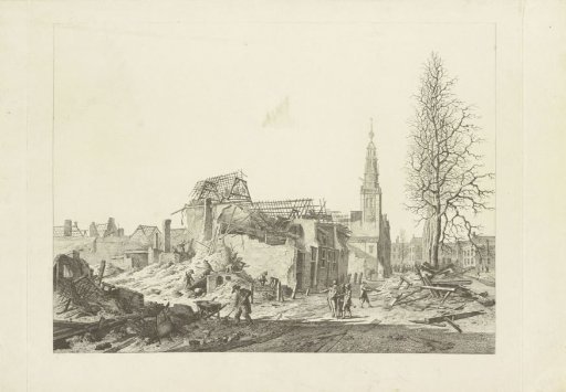 Ruins on the Steenschuur (north side) after the Leiden gunpowder explosion, 1807