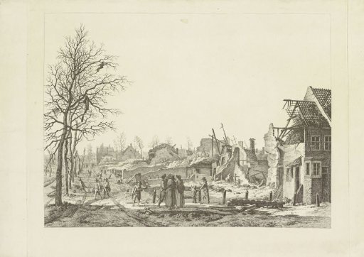 Ruins on the Steenschuur (north side) after the Leiden gunpowder explosion, 1807