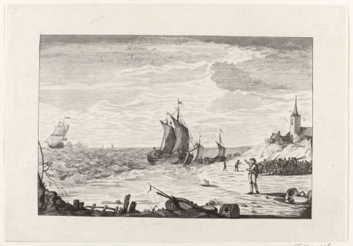 Vlaardinger herring boat driven ashore by the English, 1781