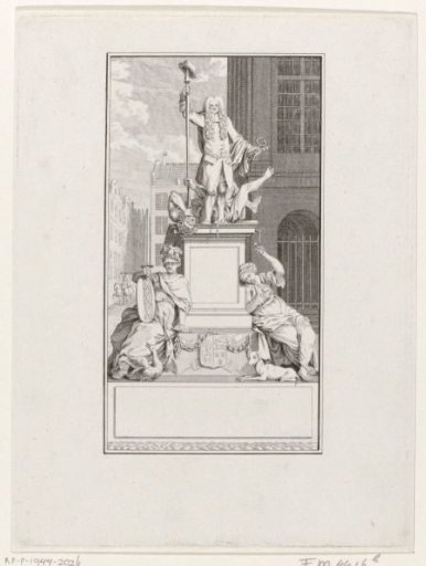 Symbolic triumphal column with statue for the Amsterdam mayor E. de Vrij Temminck