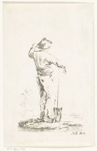 Man leaning on a spade