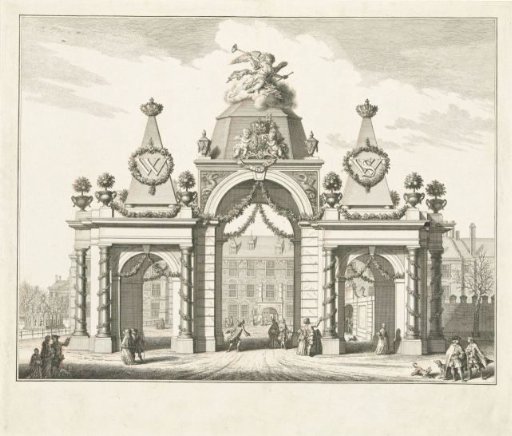 Triumphal arch on the Buitenhof for the entry of William V and Wilhelmina of Prussia, 1767