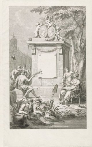 Title print for the print series of the reception of William V and Wilhelmina of Prussia in Amsterdam, 1768