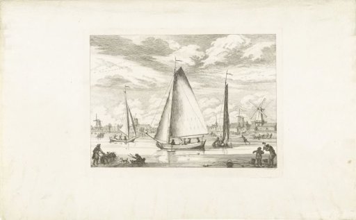 Dutch ice skiffs with Koog aan de Zaan in the background, ca. 1775
