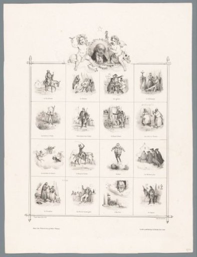 Portrait of Pierre-Jean de Béranger and sixteen scenes from his poems