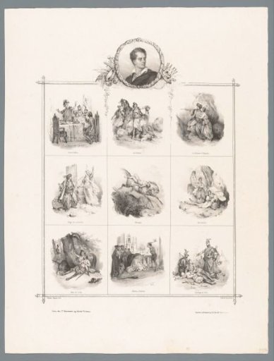 Portrait of Lord Byron and nine scenes from his poems