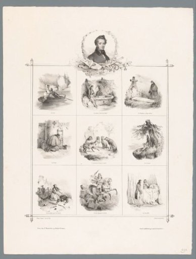 Portrait of Alphonse de Lamartine and nine scenes from his 'Harmonies poétiques et religieuses' (1830)
