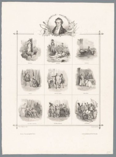 Portrait of Casimir Delavigne and nine scenes from his works