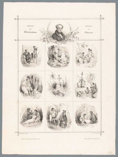 Portrait of François-René de Chateaubriand and nine scenes from his novel 'Atala'