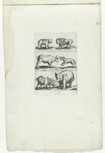 Bear, Lion, Bull, Goat, Rhinoceros, and Elephant