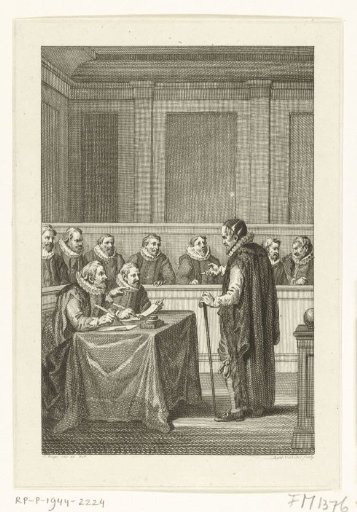 Johan van Oldenbarnevelt appears before his judges, 1619