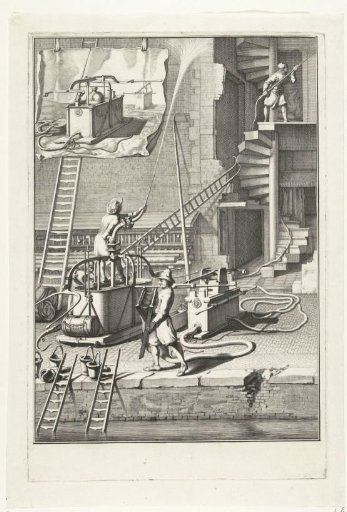 Old Fire Engines and New Hose Fire Engines, 1690