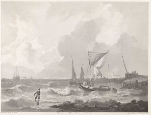 Fishing Boats at a Harbor Breakwater