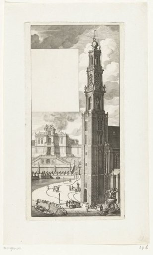 Demonstration of the hose fire engines on the Westertoren in Amsterdam, ca. 1700