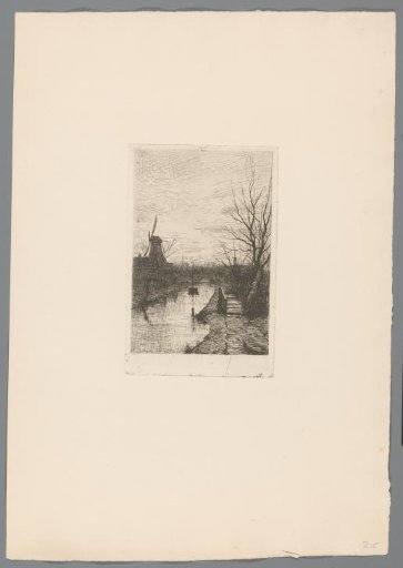 Landscape with canal, mill and footbridge