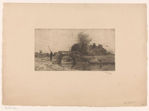 Landscape with river, bridge and houses