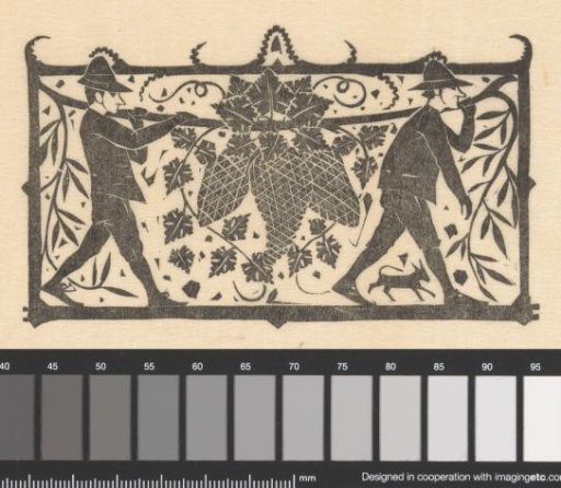 Title page headpiece with men carrying bunches of grapes