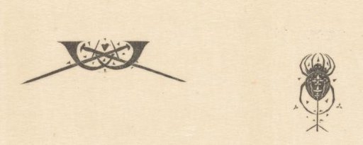 Vignettes with horns and lances and cross spider