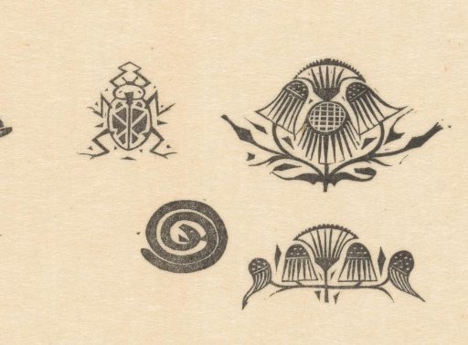 Vignettes with frogs, beetle, flowers, crane fly and eel