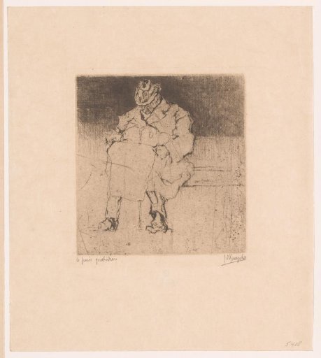 Elderly gentleman with a walking stick seated on a bench