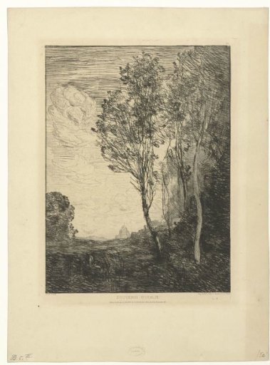 Italian landscape with trees and church