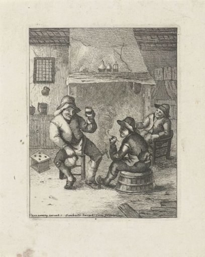 Three peasants by the fireplace