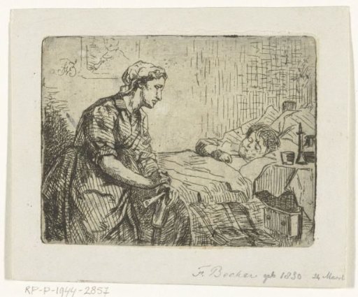 Woman beside a bed with a sick child