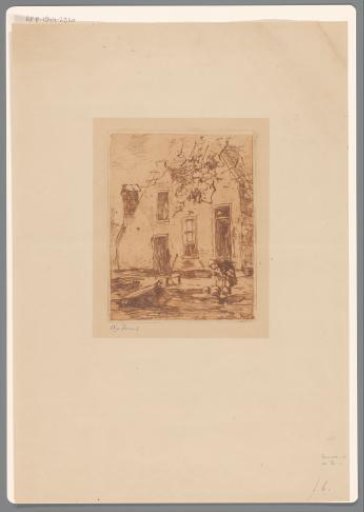 Woman washing in front of a farmhouse