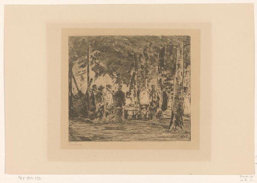Group of figures under trees
