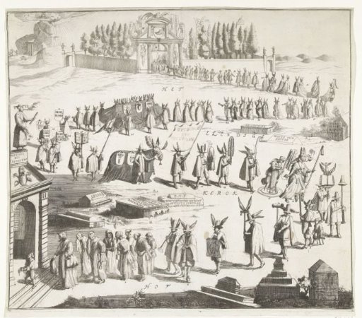 Satirical Print of the Funeral of Minister Abraham van de Velde, 1677
