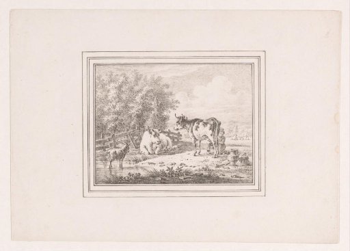 Cow being milked in a landscape