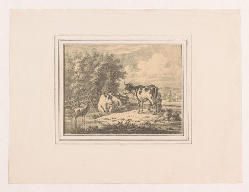 Cow being milked in a landscape