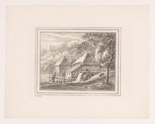 Landscape with a watermill and a barn