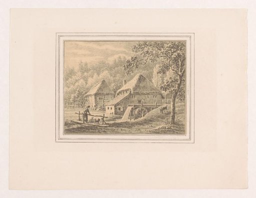 Landscape with a watermill and a barn