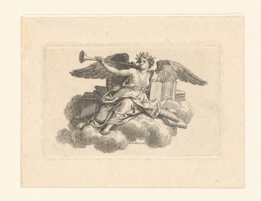 An Angel with a Trumpet on a Cloud with Books