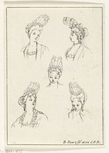 Five Female Heads in Various Poses, with Fontanges